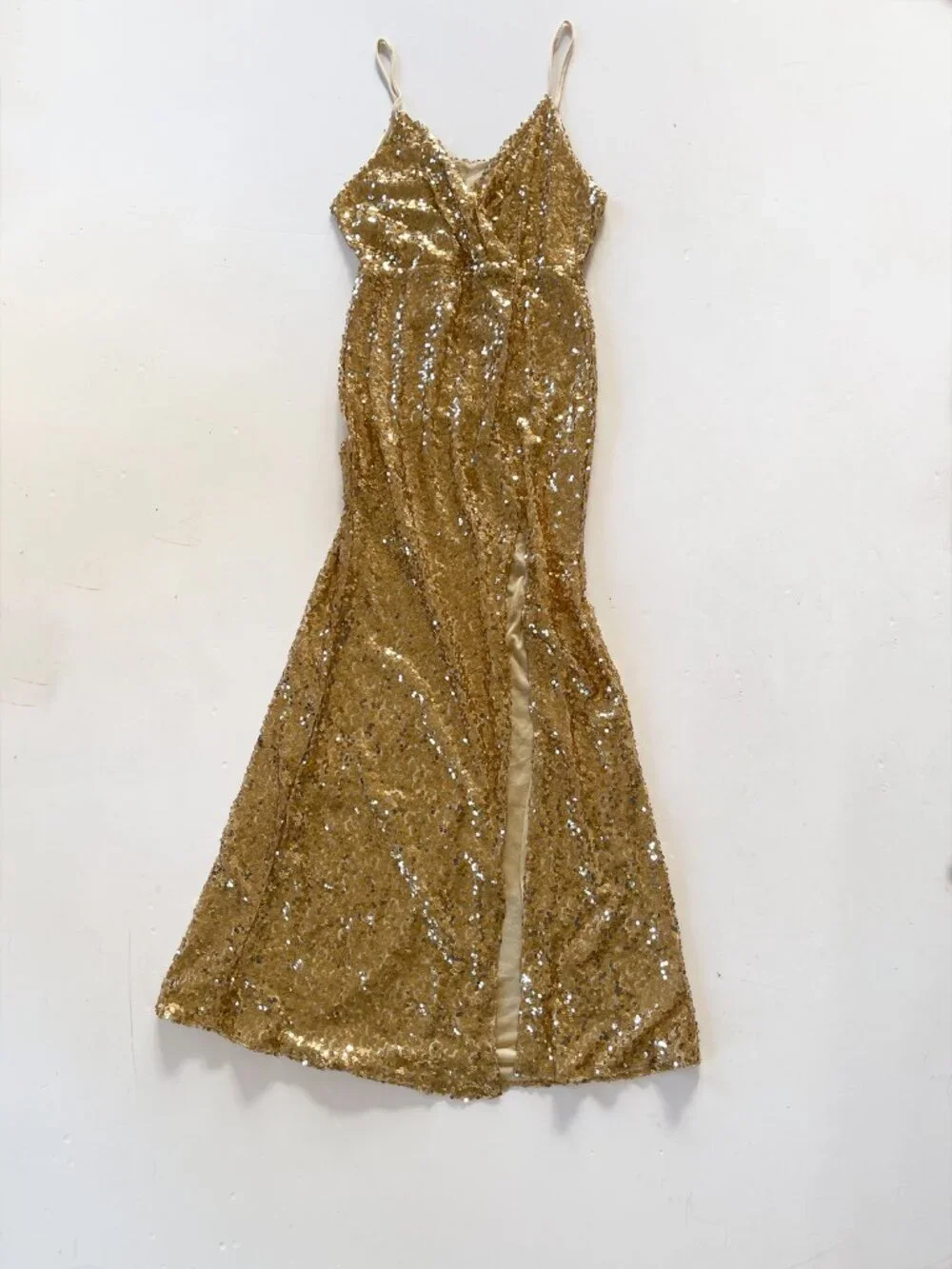 Gold sequin spaghetti strap long dress - Picture 1 of 5